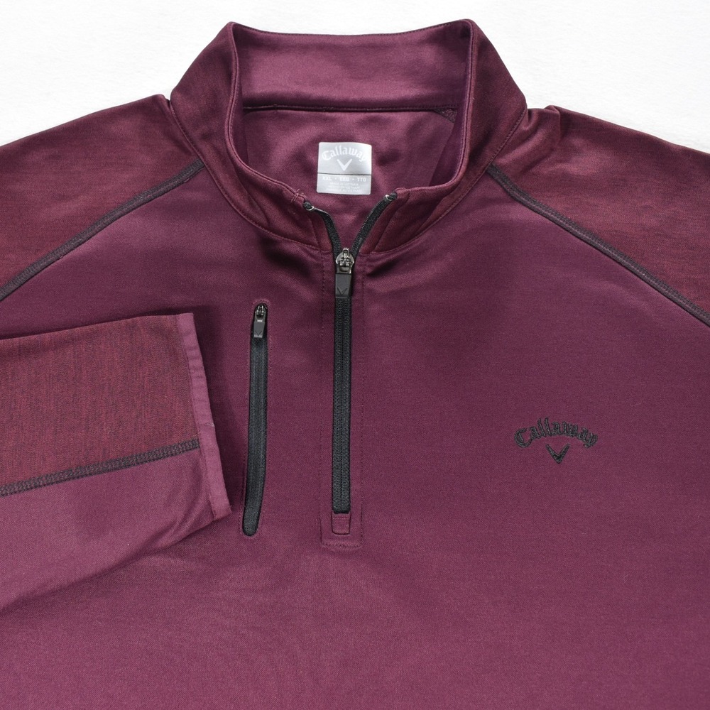 Callaway Mens XXL 1/4 Zip Pullover Burgundy Heather Golf Jacket Chest Pocket
